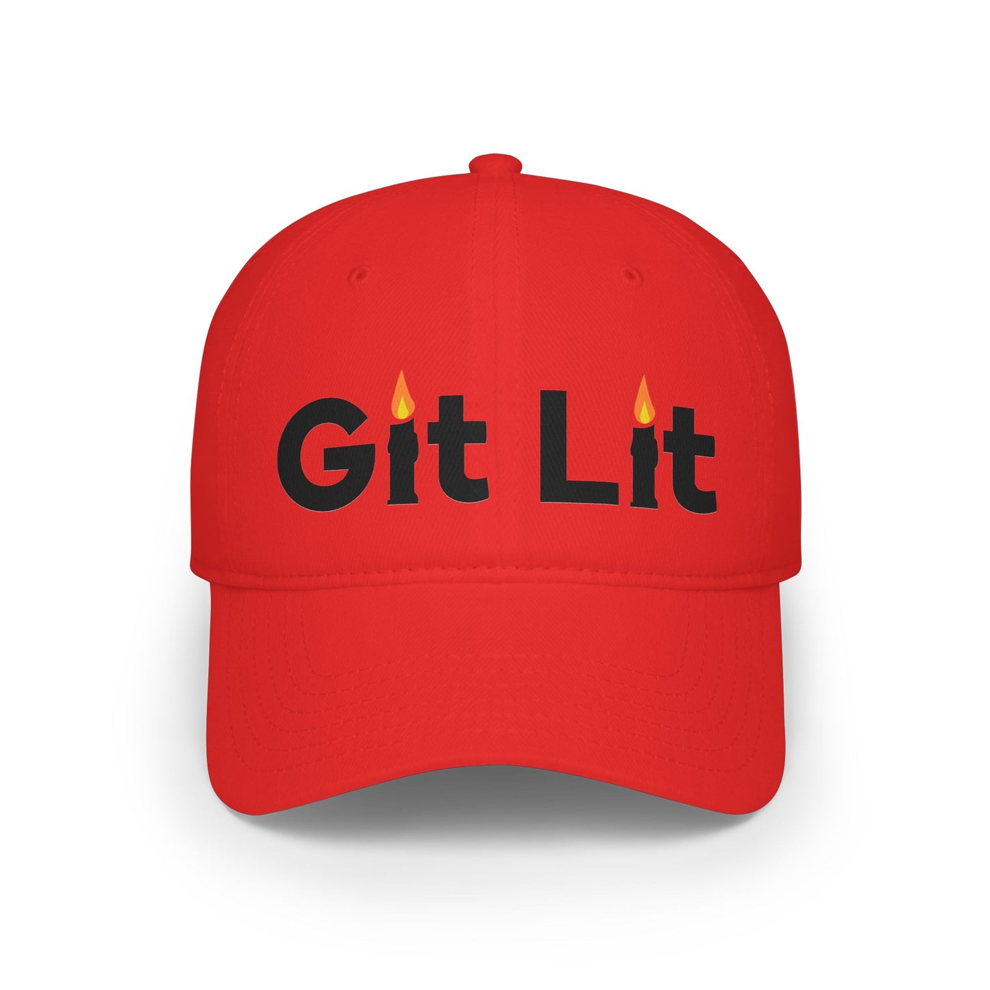 Git Lit Red Baseball Cap — 'Git Lit' Flame Embroidered Low Profile Hat